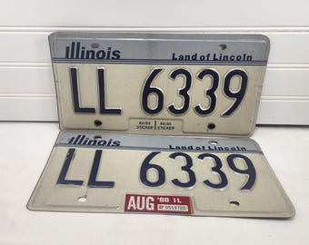 Illinois pair,  license plate, sold as set, metal raised letters, 1988