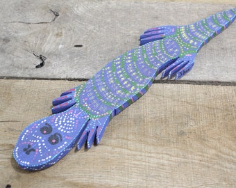 Folk art artist signed, Flipper de Liz, double sided wood lizard gecko, 13 1/4 x 2 7/8