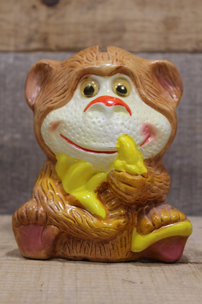 Monkey Coin Bank Chalk Ware Novelty Googly Eyes and Eating a Etsy