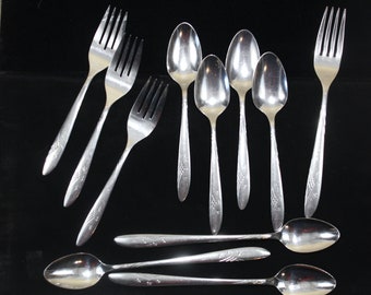 Oneida, Stanhome Deluxe Community Stainless, sold as choice, Ice Tea spoons, Salad Forks, Dinner Fork, Teaspoons, 1960&#39;s 5 star pattern