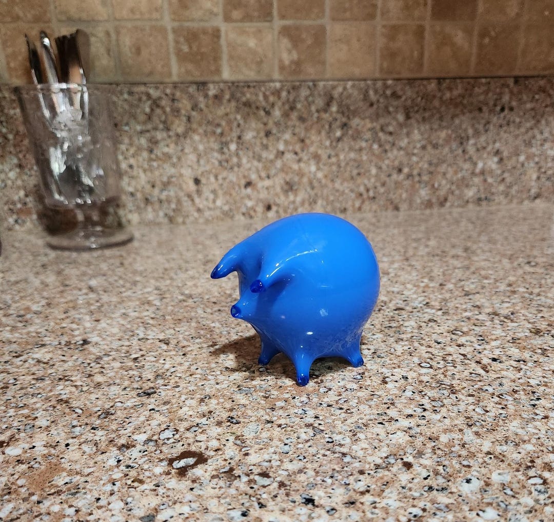 Blue Pig Glass Paperweight, Solid Glass, Pulled and Pinched Features ...