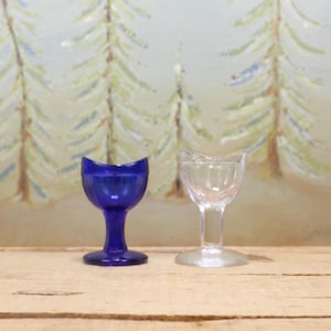 Cobalt Blue & Clear Glass Eye Wash Cups - 1930s Pharmacy, Sold as a set of two, John M. Maris