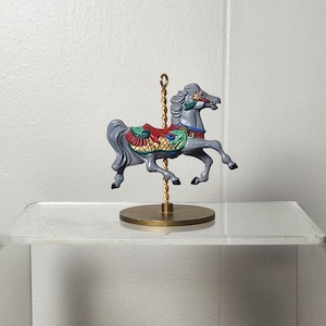 Hallmark Carousel Horse Ornament, Holly a 1989 Keepsake Holiday Tree decoration, Grey Horse Keepsake, Vintage