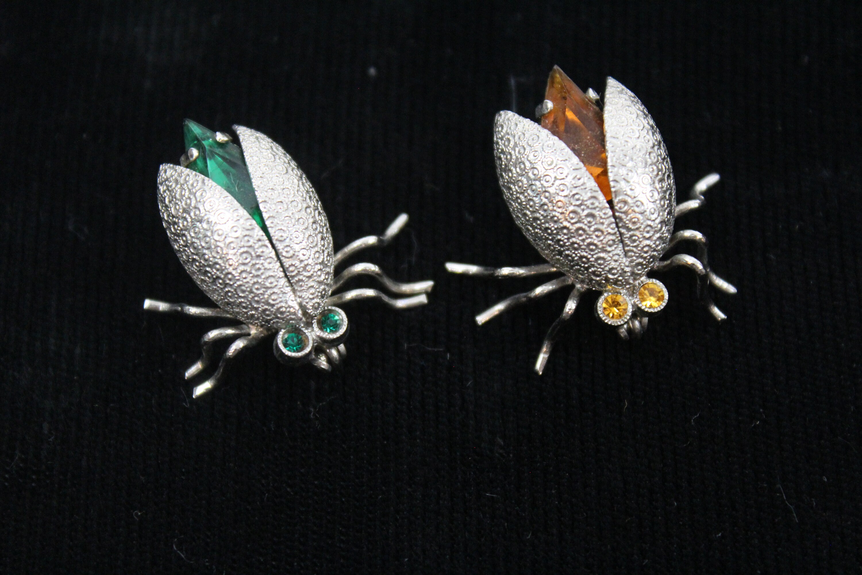 Bug Pins, Sold as a Pair, Silver Metal Marquise Shape Stone Body ...
