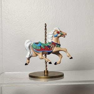 Hallmark Carousel Horse Ornament, Ginger a 1989 Keepsake Holiday Tree decoration, Beige Running horse