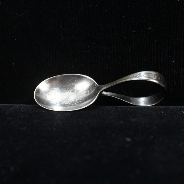Baby or Invalid feeding spoon, Community Plate, marked Betty Jane, Ring handle finger spoon Monogramed B