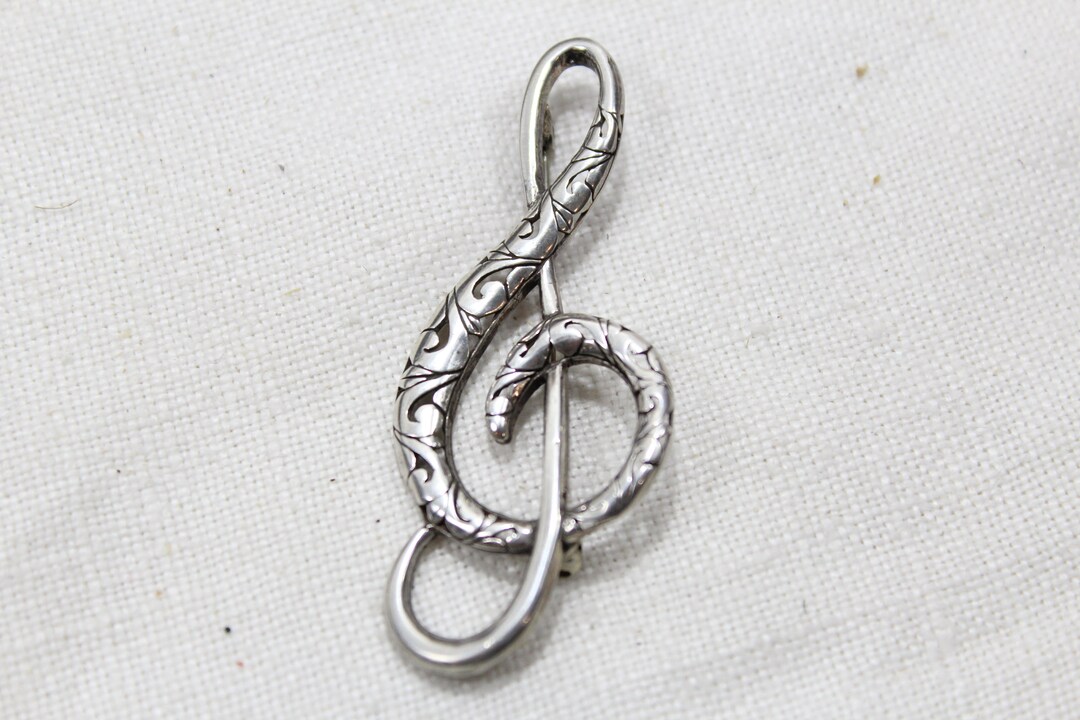 Treble Clef Musical Sterling Pin Ornate Pin for Musician 2 - Etsy