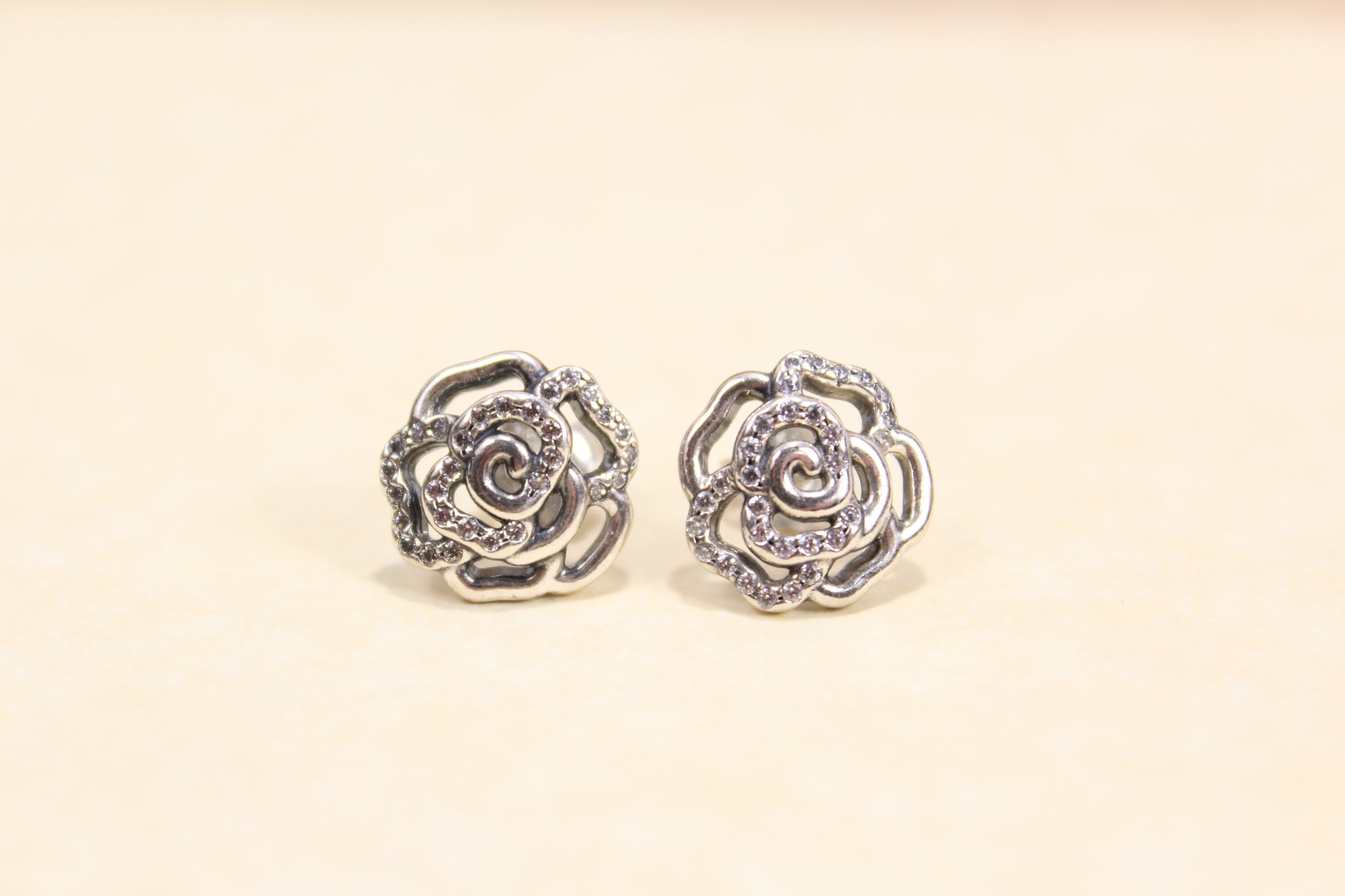 S925 ALE Shimmering Rose Earrings, Stone Accented on Several