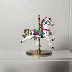 Hallmark Carousel Horse Ornament, Snow a 1989 Keepsake Holiday Tree decoration, White Running horse Vintage
