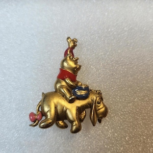 Disney Winnie the Pooh, Eeyore and Piglet pin, Enamel on gold colored metal, vintage jewelry, Gift for Disney collector