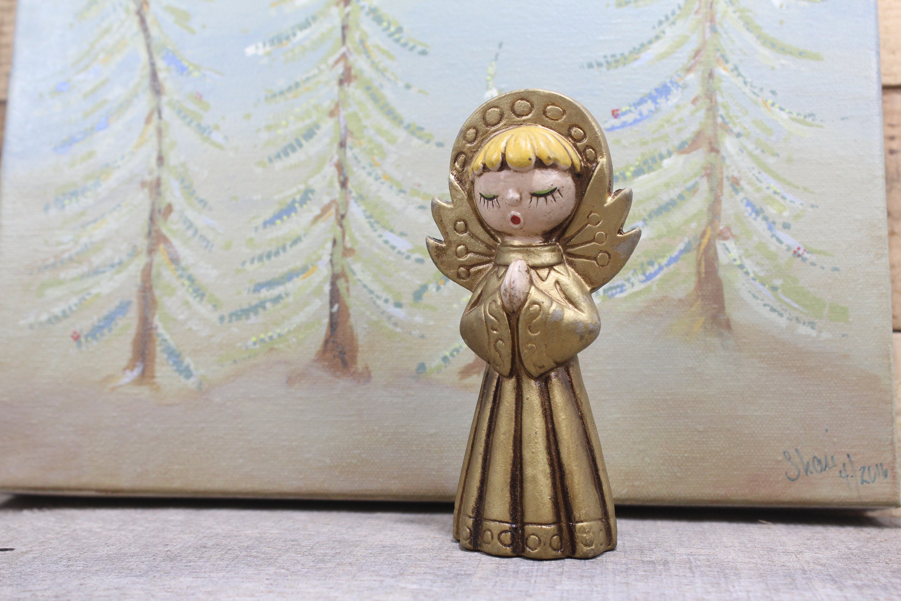Christmas Angel Paper mache Made in Japan Yellow Hair Angel Etsy