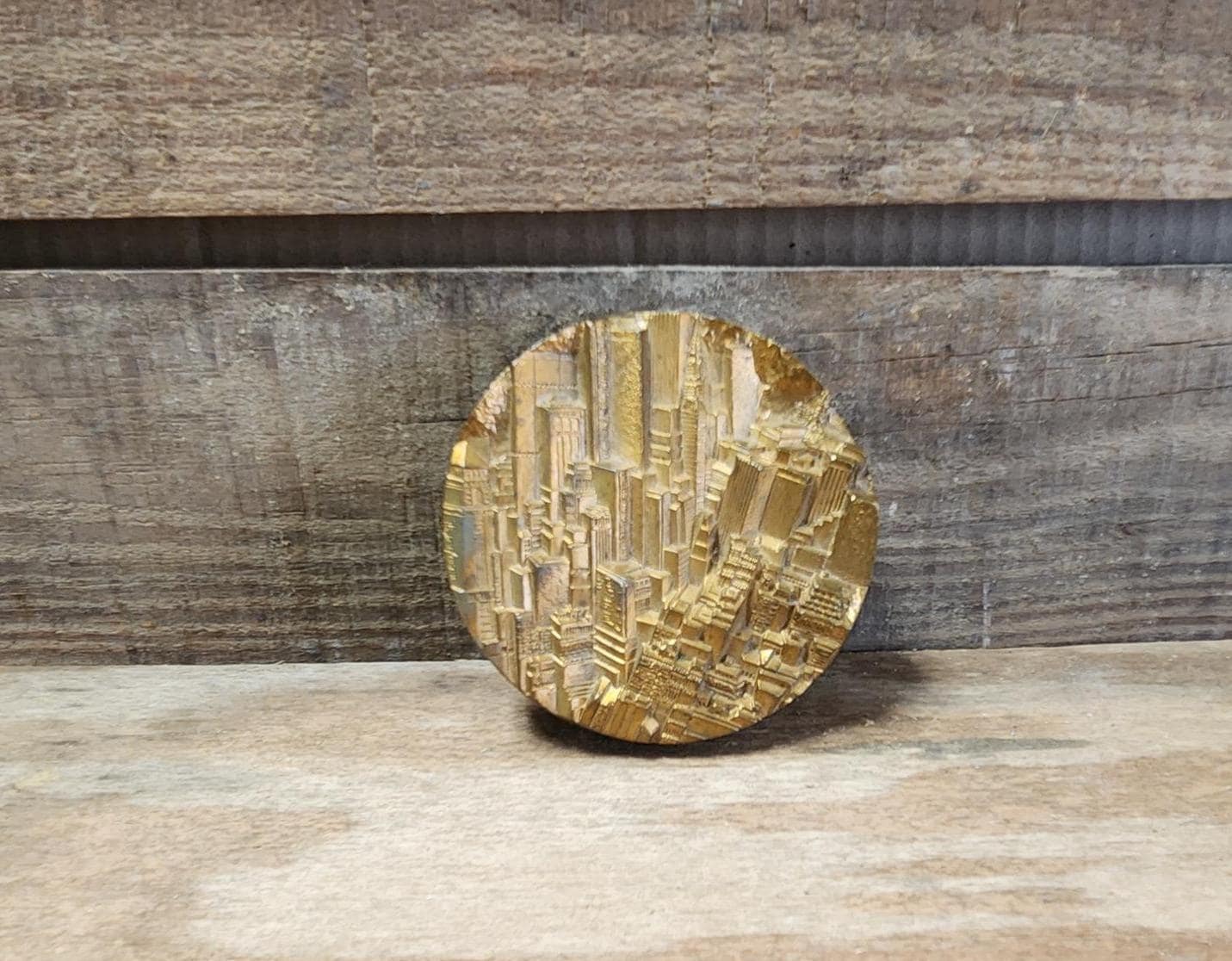 Bronze Medallion, Therese Dufresne, 1979 Br Flor New York City paperweight, double sided