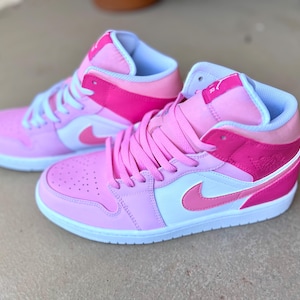 Custom painted pink Jordans 1, triple pink shoes, gift for her, gift shoes, personalized gifts, Gift for Mom, triple blush pink Jordan 1 mid