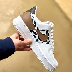Custom painted cowprint af1’s, cow girl shoes, gift for her shoes, gift shoes, personalized gifts, Gift for Mom, Cowprint Shoes