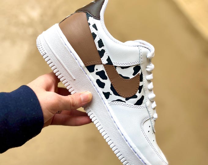 Hand-Painted Cow Print AF1 Sneakers, Custom Cowgirl Shoes