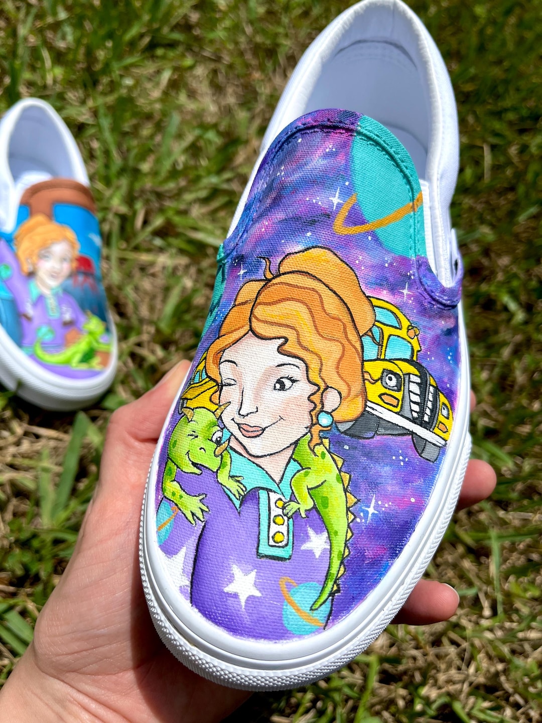 Custom Handpainted Frizzle Vans, Custom Teacher Shoes, the