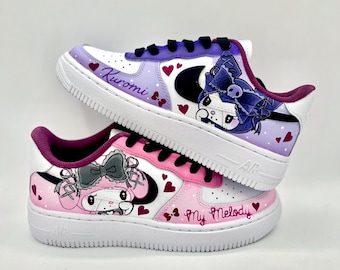 Hand-Painted Kuromi My Melody AF1 Sneakers, Kawaii Custom Shoes