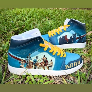 Custom painted Jordan 1 mid, Custom Jordans, Custom Painted Portrait, Gift For Him, Gift Shoes, Personalized Gift, Jazz fest Shoe
