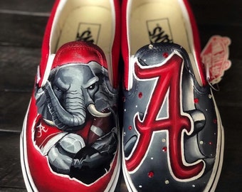 Custom painted Alabama shoes, football shoes, custom sports shoes, roll tide shoes