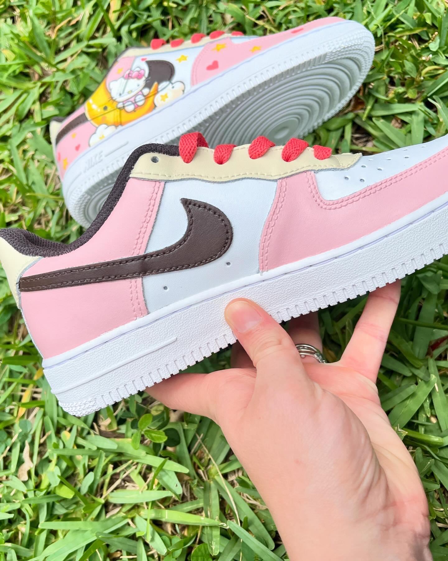 Custom Painted Shoes Sneakers SWEET KAWAII CAT 12.5W/10.5M‎ Hand-painted Kawaii Kitty AF1 Sneakers, Custom Pink Shoes - Etsy main image 3