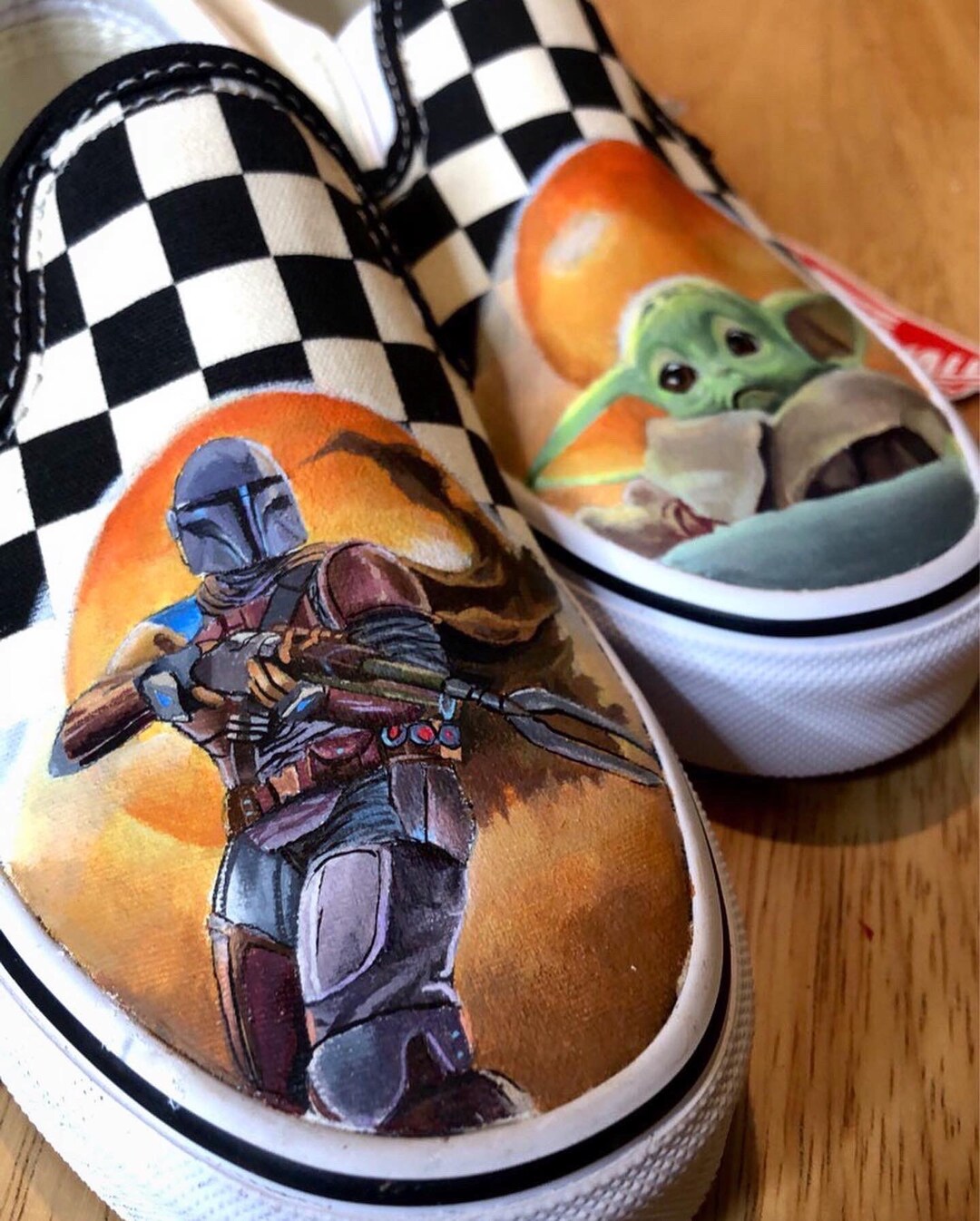 Custom Painted Mandolarian Van, Custom Shoes, Baby Yoda Shoes, Custom