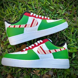 Custom Christmas AF1, Hand Painted Christmas Sneakers, Custom Shoes, Air Force 1, Red and Green Af1, Christmas Shoes, Gift For Her