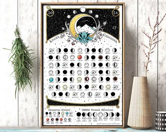 Moon Phases 2024, Lunar Calendar 2024, Moon phases, Space print