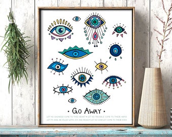 Evil Eye PRINT, Go away, Luck, Eye art