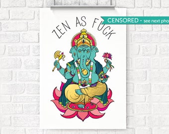 Ganesh, Zen comme F * ck, éléphant, art de la salle de bain, impression de yoga