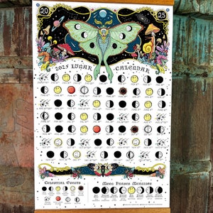 Moon Phases 2025, Luna moth, Lunar Calendar 2025, Moon phases, Butterfly art
