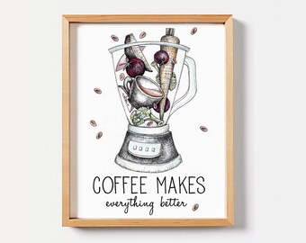 Aber erste Kaffee, Kaffee macht alles besser Druck, Kaffee-Druck, Kaffee-Kunst