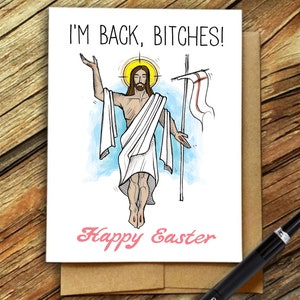 Lustige Osterkarte, I'm back bitches Happy Easter, Jesus Karte