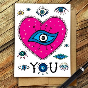 I love you Karte, Evil Eye Karte, Schutzkarte, I miss you card, Good Luck, Grußkarte