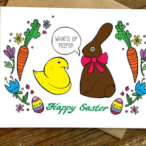 Lustige Osterkarte, Osterkarte, Schokoladenhase, What es Up Peeps? Marshmallow Peep, I'm back bitches Happy Easter, Jesus Karte