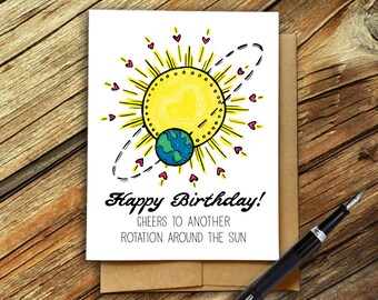 Cheers to another rotation around the sun, Happy Birthday card, Sun card