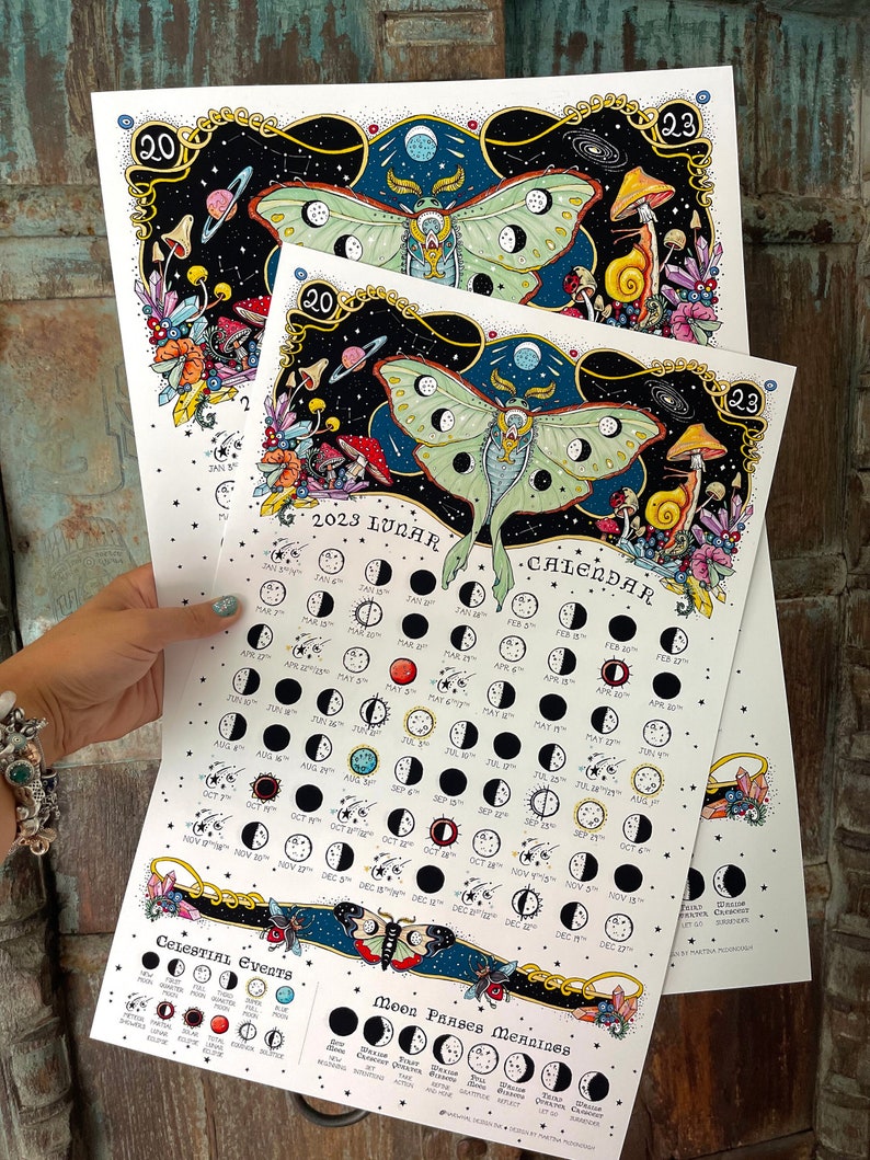 Moon Phases 2023 Lunar Calendar 2023 Moon Phases Space Etsy Australia