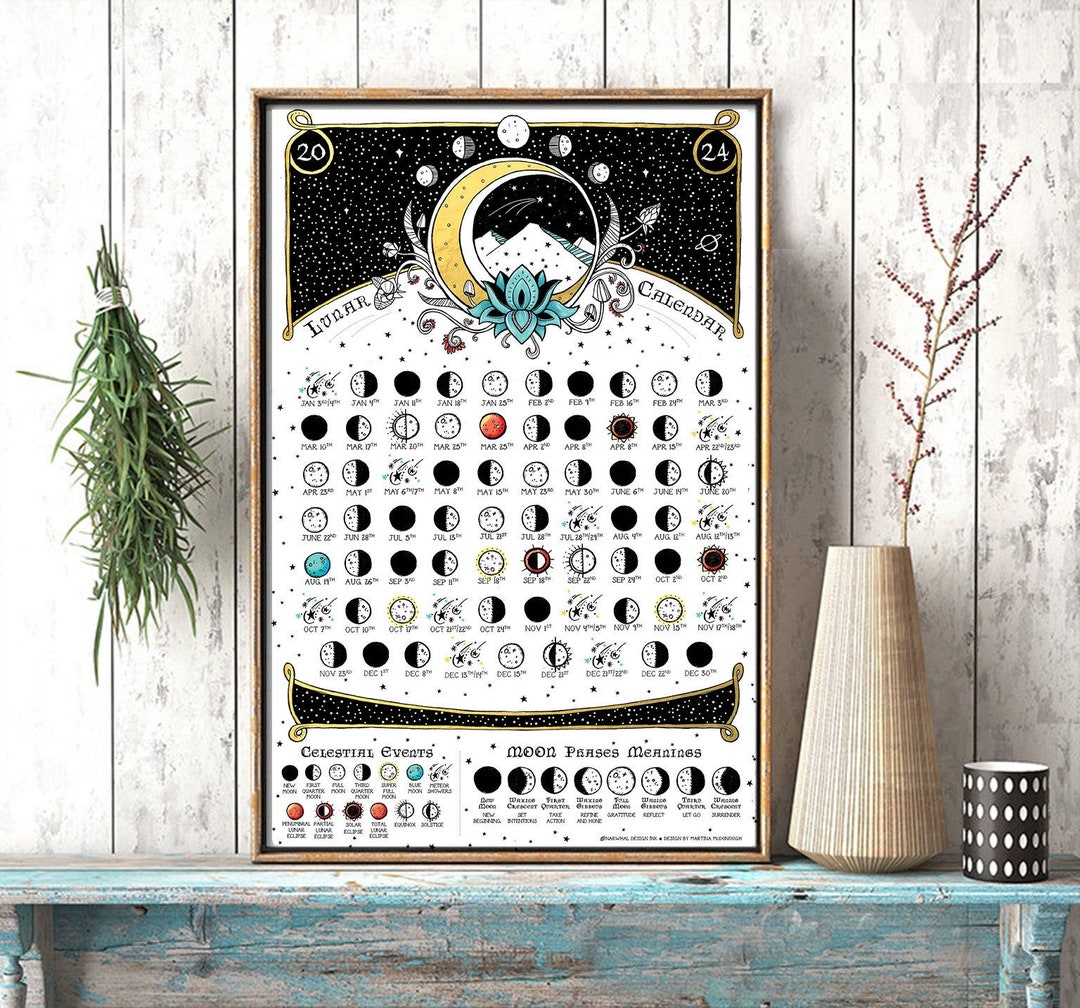 Fases da Lua 2025, Calendário Lunar 2025, Fases da Lua, Impressão Espacial Etsy Portugal