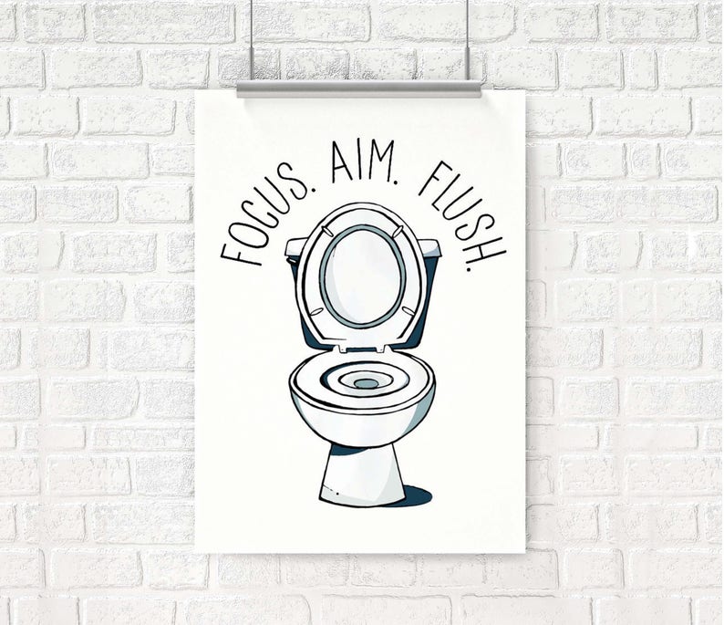 Kids Bathroom Art Funny Bathroom Art Toilet Focus Aim Etsy