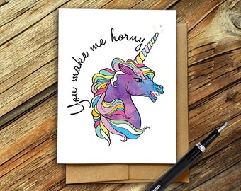 Funny Card, Unicorn, You Make me Horny, Anniversary Card