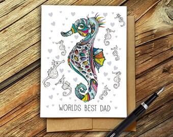 Scuba diving card, Fathers Day Card, Seahorse Fathers Day card, Worlds best dad, Scuba Diver card
