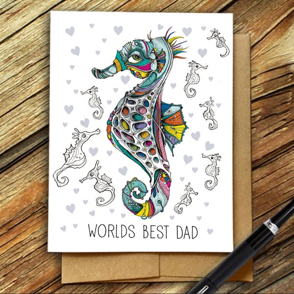 Scuba diving card, Fathers Day Card, Seahorse Fathers Day card, Worlds best dad, Scuba Diver card