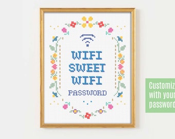 Wifi Password sign, Wifi sweet wifi, Cross Stitch super imposed print, Home sweet home