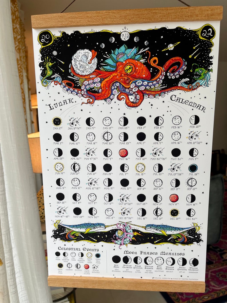 Lunar Calendar 2023 Moon Phases 2023 Octopus Print Narwhal - Etsy