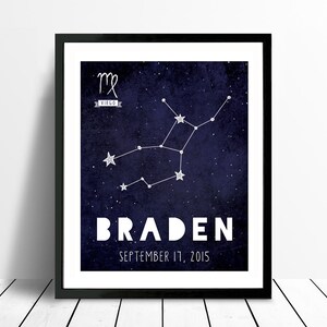 Birthday Constellation Print, Space Theme Room, Zodiac &amp; Constellation ...