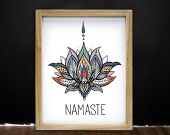 Namaste Lotus print, Yoga, Lotus, Decor, Zen