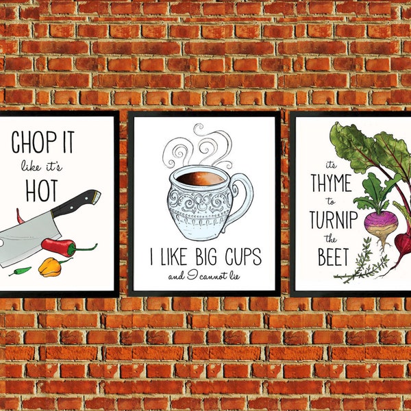 Kitchen Art, 3 prints, Turnip the Beet, Kitchen Decor, Fork, Thyme to Turnip the Beet, Housewarming gift