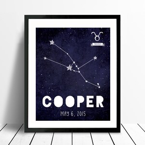 Birthday Constellation Print, Space Theme Room, Zodiac &amp; Constellation ...