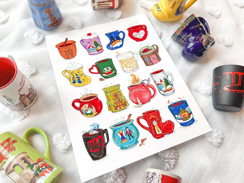 Glühwein mugs art print, German Christmas markets, Germany art, Germany gift image 5