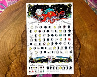Lunar calendar 2026, Moon Phases 2026, Dirty Heads, Octopus print, Narwhal print, Lunar Calendar 2026, Moon phases, Space print
