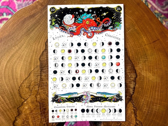 Lunar Calendar 2026, Moon Phases 2026, Dirty Heads, Octopus Print